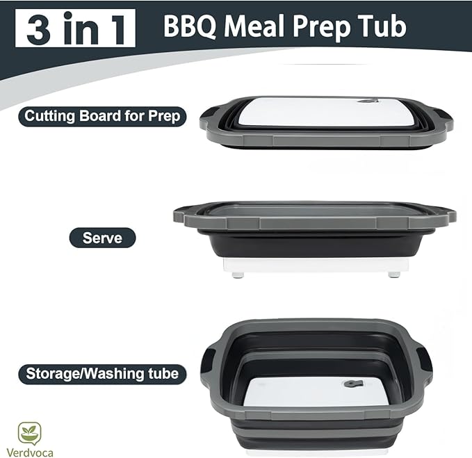 16L Black Collapsible BBQ Prep Tub with Locking Lids &amp 21 Inch Pro Tyvek Black BBQ Blanket for Resting Meat