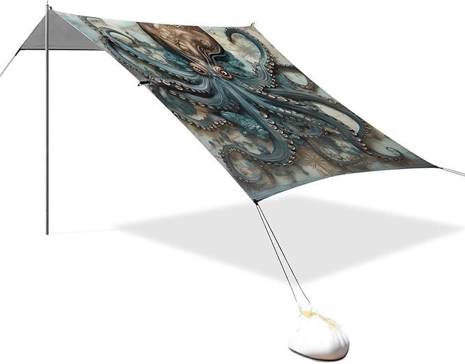 Beach Tent Sun Shelter Octopus Map Lightweight &amp Easy Setup Beach Shade Canopy for Camping Fishing