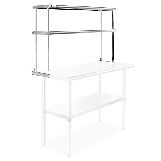 GRIDMANN NSF Stainless Steel Commercial 2 Tier Double Overshelf 48 in. x 12 in. for Kitchen Prep &amp Work Table
