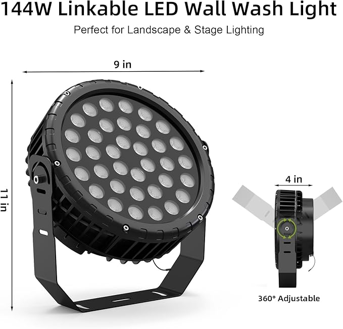 Linkable LED Wall Washer Light with RF Remote 144W RGBW Color Changing Outdoor Landscape Spotlights Waterproof Round Stage Lights for Club Bar Wedding Show Party Event Disco