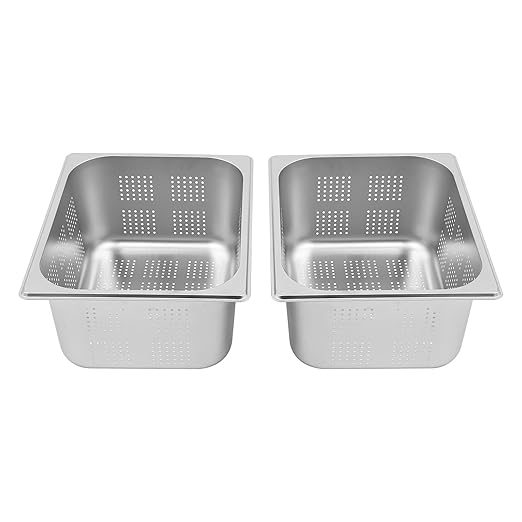 Hotel Pans 2-Pack 1/2 Size Stainless Steel Perforated Steam Table Pan 6 Deep 8L/8.46Qt Food Grade Anti-Jam Commercial Buffet Pan for Kitchen Drain &amp Steam Vegetables Dishwasher &amp Oven Saf