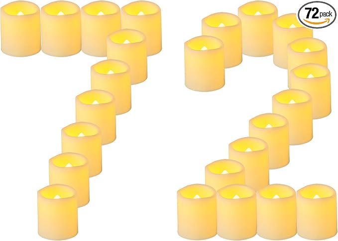72 Pack 1.5 x 1.8 Tea Lights Candles Battery Operated Flameless Flickering LED Tealights Votive Electric Outdoor Flicker Small Fake Candles Bulk for Wedding Halloween Christmas Decorations