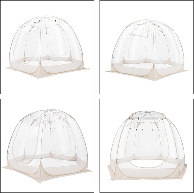 Pop up Bubble Tent | 10x10FT Portable Camping Screen House | Cold Protection Camping Tent | Weatherproof Clear Tent Shelter for 4-8 People | Storage Bags | with Double-Headed Zippers