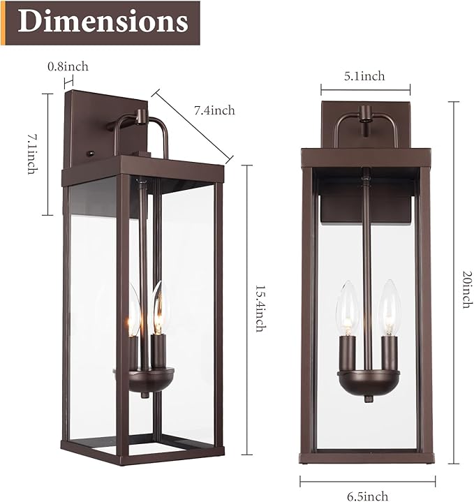 Outdoor Wall Sconce Light 20 Inch Tall Transitional Exterior Wall Lighting with Clear Glass Modern Outside Bronze Carriage Lantern Lamp for Front Porch Garage Garden Patio Corridor Doorway