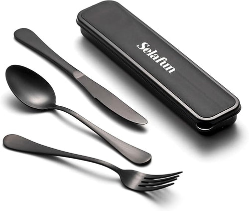 18/8 Travel Cutlery Set with Case Portable Silverware Utensils Set 8inch Stainless Steel Reusable Flatware Set Cutlery Set for Camping Picnic Hiking Office Dishwasher Safe