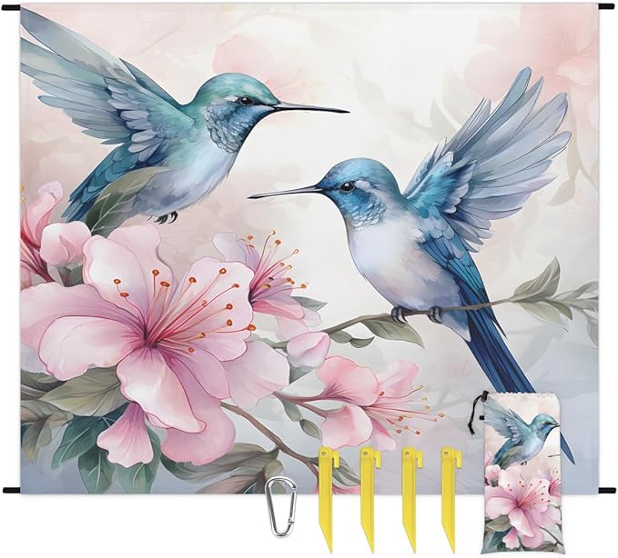 Waterproof Sandproof Beach Blanket 59''×68'' Magpie Polyester Outdoor Picnic Blanket with 4 Stakes &amp Storage Bag for BeachCampingVacation Azalea