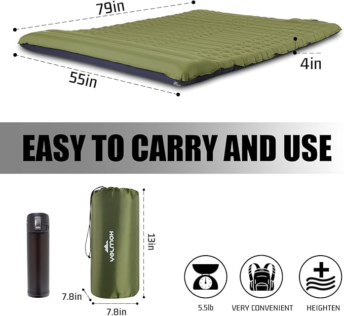 Megior Camping Sleeping Pad Extra Thickness 4 Inch Inflatable Sleeping Mat Lightweight Waterproof Camping with Built-in Air Pump Air Mattress for Backpacking Hiking Tent Traveling