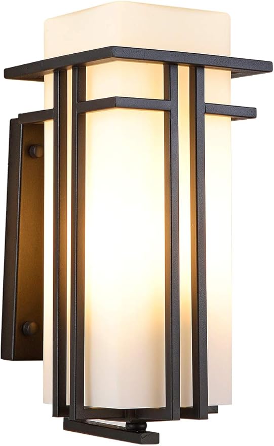 Outdoor Porch Light Wall Mounted Waterproof Wall Lantern Exterior Light Fixture for Entryways Yards Garage Front Porch Square Metal Frame with Frosted Glass Black
