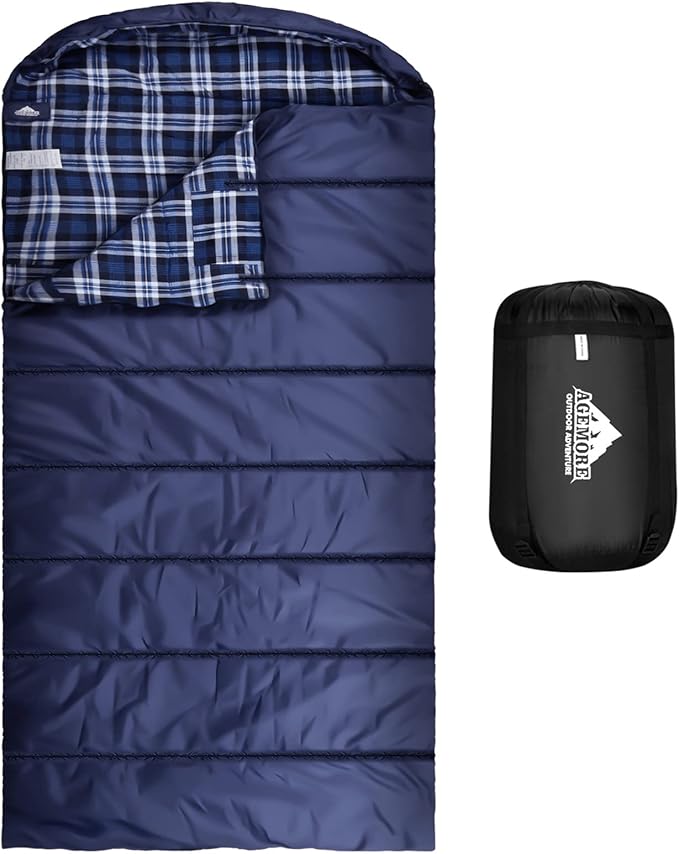 AGEMORE Cotton Flannel Sleeping Bag for Adults Lightweight XXL Cotton Sleeping Bag for Camping Backpacking or Hiking Water Resistant 3-4 Season Sleeping bag for Warm &amp Cool Weather