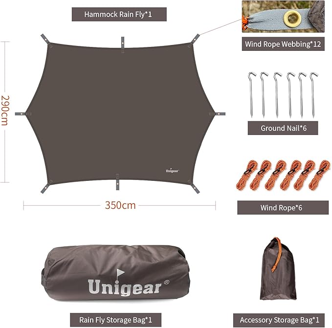 Unigear Hexagon Hammock Rain Fly15x14FT/12x10FT Multifunctional Waterproof Camping TarpLightweight and Compact Tent Tarp for Backpacking Hiking Traveling