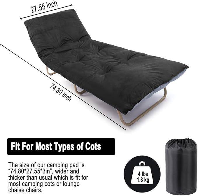 Sleeping Cot Pads (75 x 28) with Elastic Straps Portable for Outdoor &amp Hiking Cotton Soft Thick Camping Cot PadWaterproof