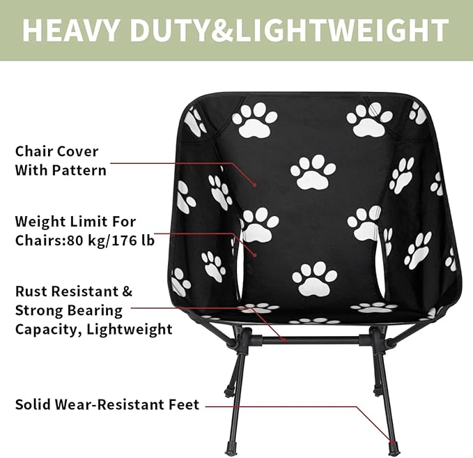Honeybaby Folding Camping Chair Paw Prints Camping Chairs Lightweight Portable Chair Outdoor Foldable Chairs for Camping Travel Picnic Beach Hiking