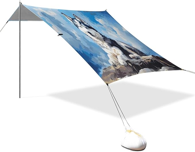 Camping Sun Shelters Husky Lying on Branches Beach Canopy 126 * 110.2in