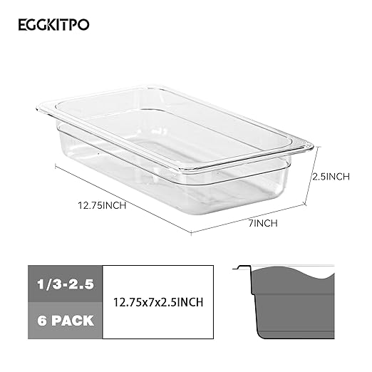 EGGKITPO 6-Pack 1/3 Size Food Pan 2.5 Inch Deep BPA Free Polycarbonate Food Storage Containers Stackable Clear Hotel Pan for Buffet Party Supplies Dishwasher Freezer Safe