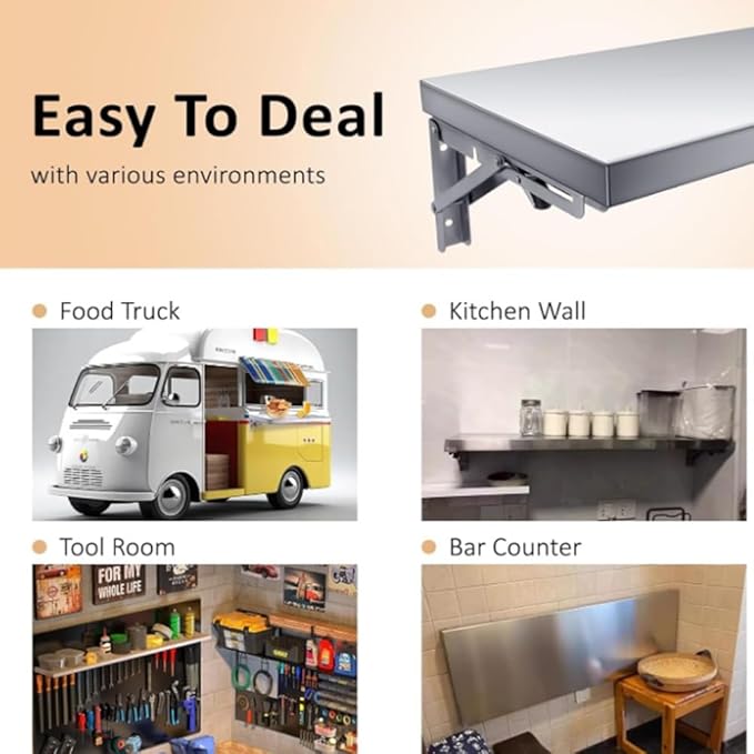 Stainless Steel Folding Shelf 36 X 12 Wall Mounted Drop Down Table Floating Shelf for Concession Window Food Trailer Kitchen Garage Laundry(100x40cm/40x16in)