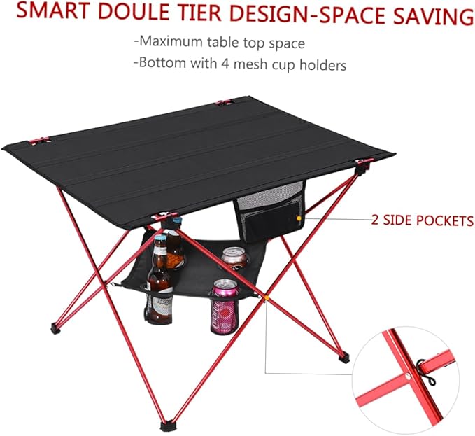 Sosoport Aluminium Frame Folding Table for Outdoor 73x55x53cm Easy Setup Camping Table