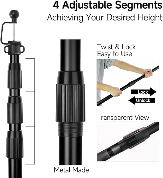 SANLIKE Black Aluminum 8.2' Telescopic Tent Poles Set of 4 for Tarp Camping Hiking