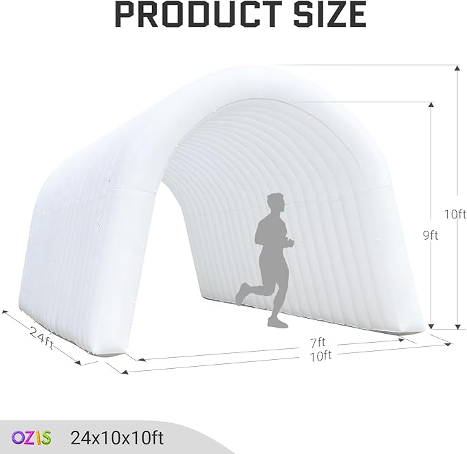 OZIS 24FT Inflatable Tunnel Sports Entrance with Installed Blower Inflatable Tunnel Tent for Business Advertising Event Exhibition PromotionStreetShopSupermarketSchool(White 24x10x10Ft)