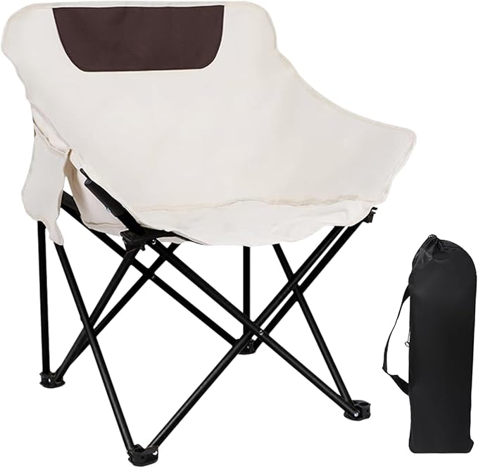 Outdoor Folding Moon Chair Portable Camping Chair Leisure Back Chair Picnic Fishing Chair Super Load-Bearing and Easy to Store (White)