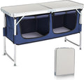 VINGLI 4 Ft Folding Camping Table with Storage Aluminum Picnic Table Adjustable Height for Outdoor Beach BBQ Backyards Travel Party White