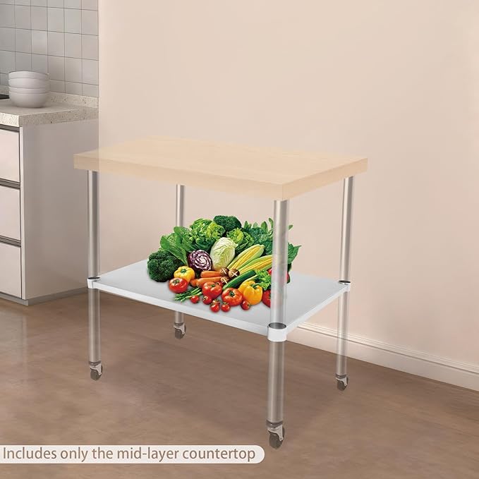 Eapmic Undershelf for Work Tables Adjustable Lower Shelf Stainless Steel Bottom Shelf Add for Commercial Prep Table Restaurant Kitchen Bakery Garage Workshop Use (27.95x21.65in B)