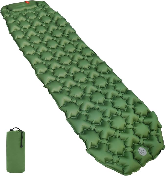 Amazon Basics Camping Sleeping Pad with Quick-Inflate Built-in Foot Pump Water Resistant Ultralight Portable for Hiking and Backpacking Olive Green