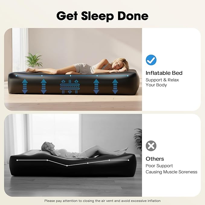 BBL Bed 72 x 40 Inflatable Mattress with Hole BBL Bed After Surgery for Sleeping Ergonomics PVC Pregnancy Bed Inflatable Mattress Air Mattress for Camping Traveling Hiking (Black)