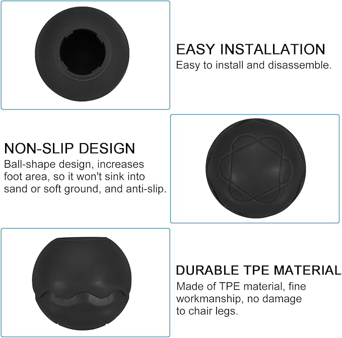 PATIKIL 0.55 Inch Chair Feet Replacement 8 Pack TPE Outdoor Camping Chair Leg Tips Ball Cap Folding Chair Legs Floor Protectors Stability on Rugged Fit for 0.55(14mm) Chair Feet Black