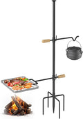 Campfire Grill Grate with Swivel Handle Campfire Cooking Equipment - Fire Pit Grill Grate with Heavy Duty Steel For Outdoor BBQ Camping and Cooking Black