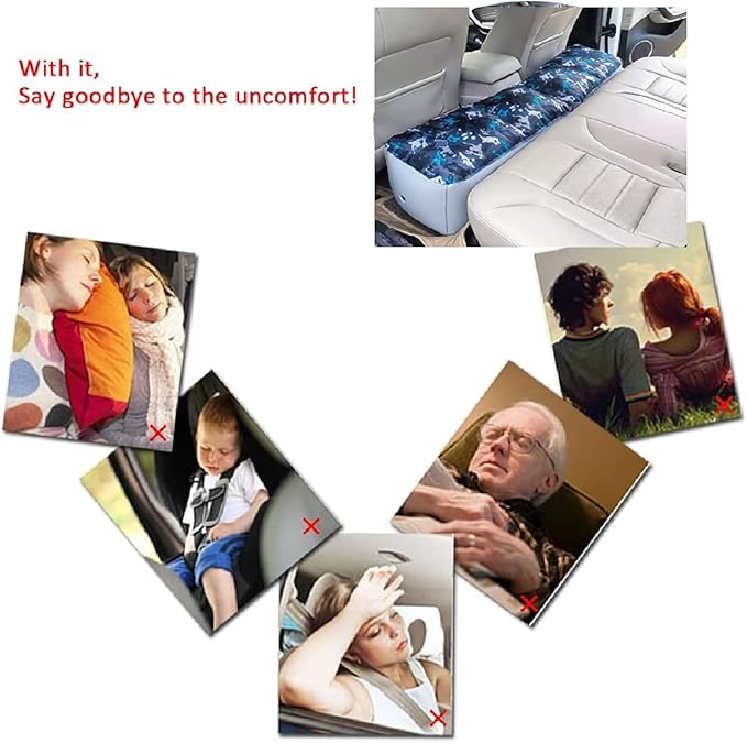 Auto Inflatable Car Travel Mattress Back Seat Gap Pad Air Bed Cushion Camping Air Couch Blue