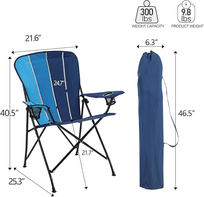 LET'S CAMP Oversized Camping Chairs Lawn Chair Support 300LBS Portable Collapsible Chair with Cup Holder