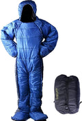 72 Large Wearable Human Sleeping Bag Zipped Foot Opening Design Free Size Ultralight Hoodie Quilted Warm Thermal Coat for Adults Winter or Outdoor 4 Season Camping