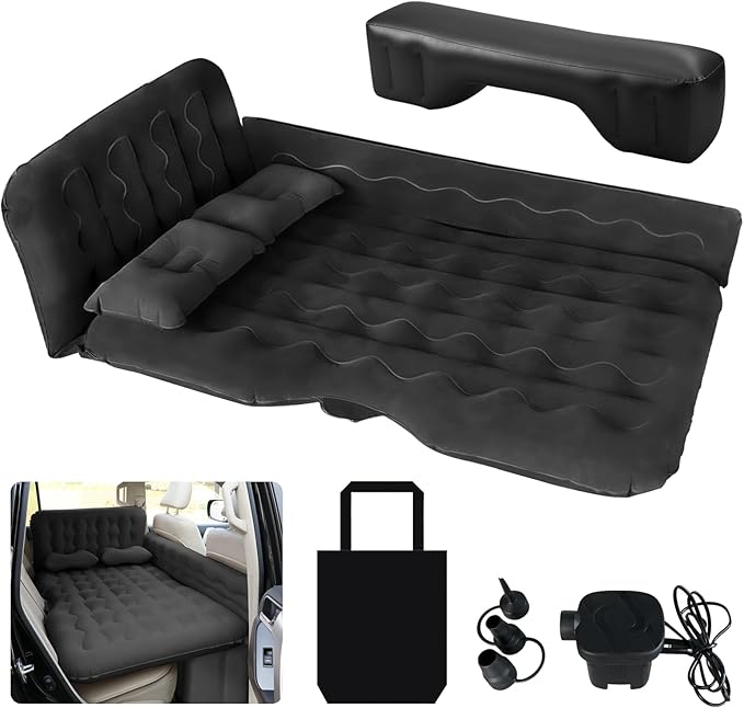 Smileagle Inflatable SUV Air Mattress Back Seat Camping Bed Thickened Car Sleeping Pad for Travel with Car Air Pump &amp 2 Pillows (Black)