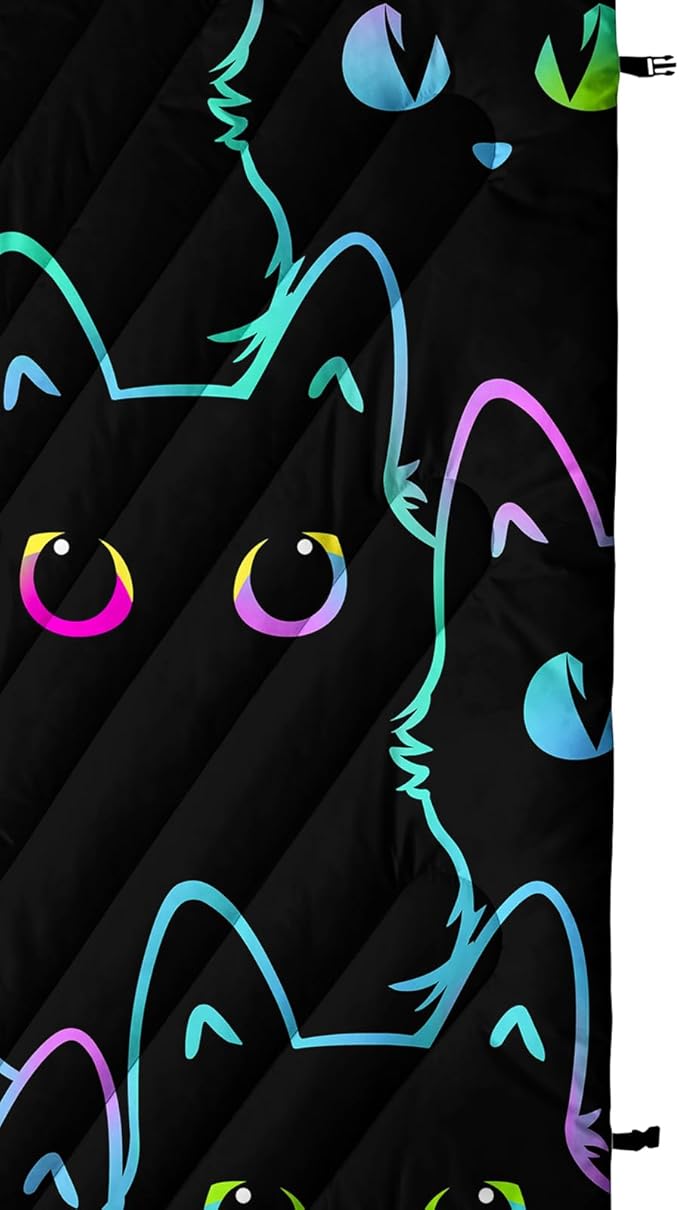 Axolotl Black Neon Cat Camping BlanketSilhouette Cat Packable Outdoor BlanketBlue Green Waterproof Lightweight Warm Puffy Printed BlanketCat Lover Travel Blanket for CampingTravelStadiumHiking