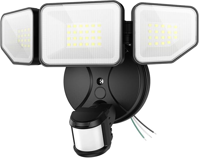65W 6500LM Flood Lights Outdoor Motion Sensor Hardwired Security Floodlights 6500K IP65 Waterproof Dusk to Dawn Lighting Outside Black 1 Pack