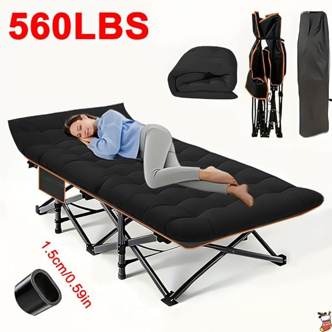 Camping bed with a load capacity of 560/660/760 lbs with a mattress and a storage bag. It is a foldable and easy-to-store guest bed A version without a mattress is also available (Black 560lbs)
