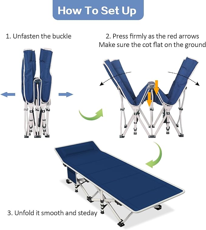Heavy Duty Camping Cot with Comfortable Mattress &amp Carry Bag - Folding Sleeping Bed for Adults Easy to Set Up - Ideal for Outdoor Indoor Home Office Nap and Vacation.
