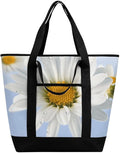 Insulated Shopping BagLarge Reusable Cooler Bags White Daisy Printed Foldable Shopping BagTravel Waterproof Shoulder Bag