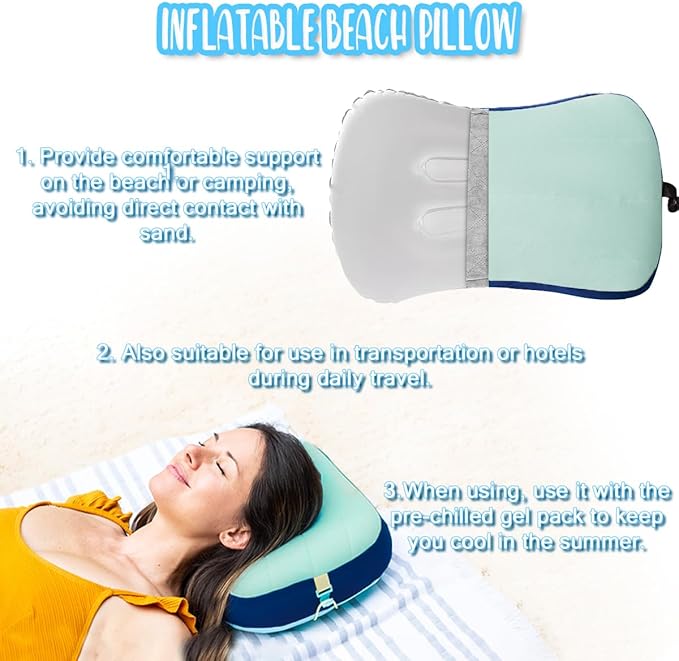 Couleurs Beach Pillow Inflatable Camping Pillow Pool Pillow Removable Pillowcase Ultralight Neck and Waist Support Suitable for Camping Hiking Backpacking (with Ice Pack)