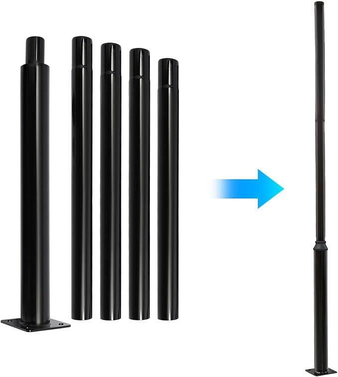 Street Light Pole Black Outdoor Galvanized Solar Street Lamp Post Split Street Lamp Post Outdoor Street Courtyard Parking Lot Lighting Post w/Mounting Rebar Cage for Street (16.4ft 114+76mm)