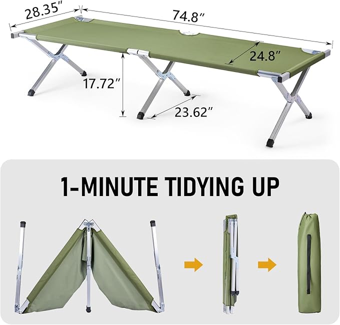 Camp Bed Portable Folding Camping Cot for AdultsIndoor Outdoor Portable Sleeping Cot for Hiking Camping with Carrying Bag Army (Army Green)