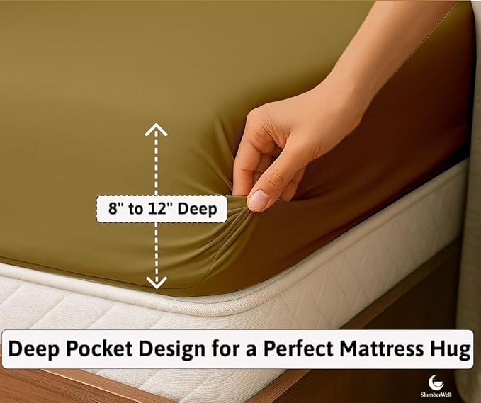 SlumberWell 4 Piece Luxury Soft Microfiber Fitted Bed Sheet Set for Campers 6 to 12 Inch Deep Pocket RV Bunk 35 x 79 Taupe