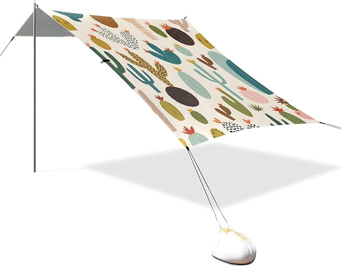 Bolaz Beach Canopy Tent Sun Shade9'×10.5' Large Family Beach Shade UPF50+- Outdoor Shade for Camping Trips FishingLeopard Print Cactus Pattern