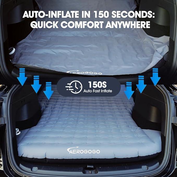 Tesla Model Y Mattress Self Inflating Model Y Bed One Click to Inflate/Deflate Max 5.5”Thick Backpack Size 2 Person