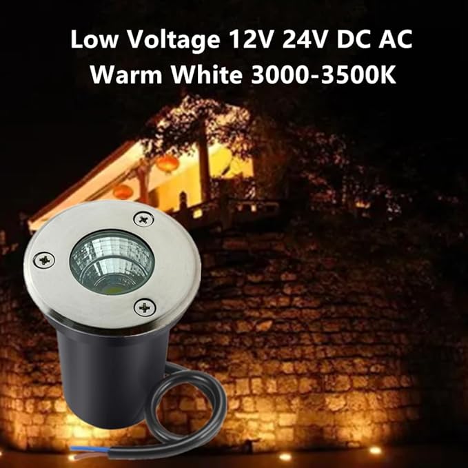 6 Pack 3W Warm White LED Well In Ground Landscape Lights IP67 Waterproof for Outdoor Lighting Garden Yard Patio Driveway Deck Step Pathway Low Voltage 12V 24V DC AC