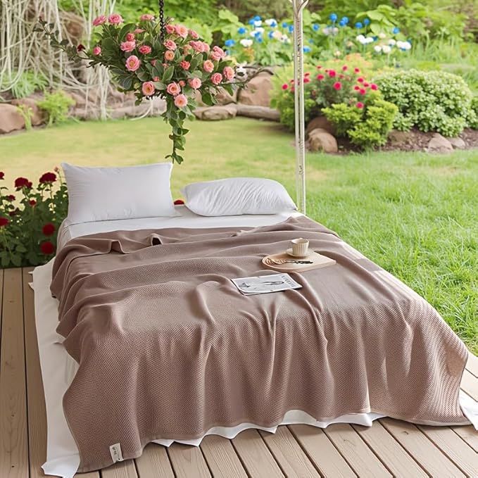 Bnitoam 100% Cotton Waffle Weave Blanket for Bed Couch Sofa 40x60 Ultra Soft Breathable Cooling Cellular Blanket Lightweight All Season Machine Washable (Taupe 40x60)
