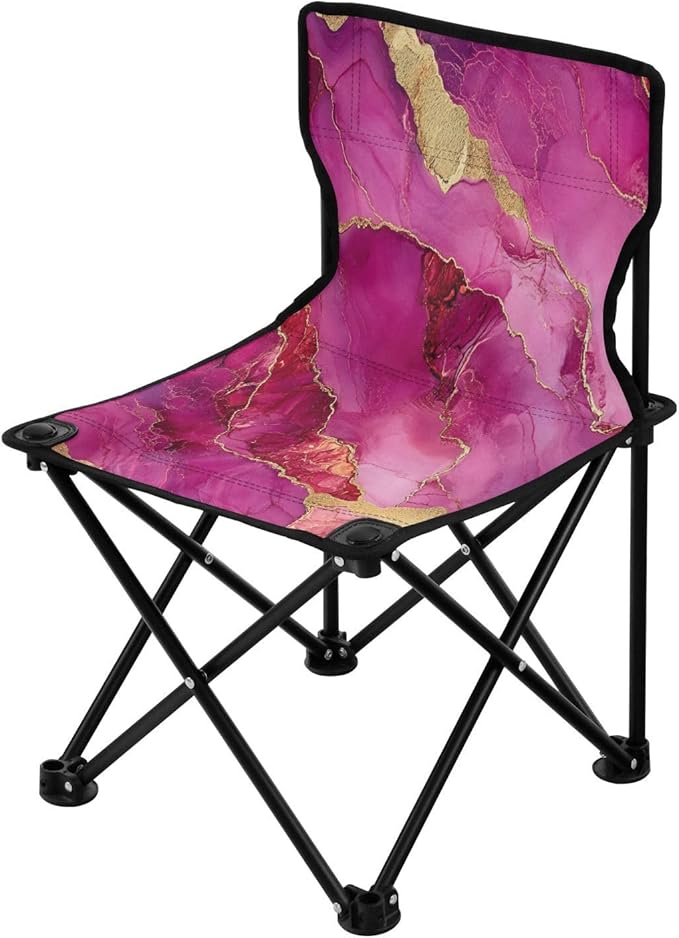 Marble Hot Pastel Burgundy Folding Camping Chair Lightweight Portable Chairs for Adults with Carrying Bag for Indoor