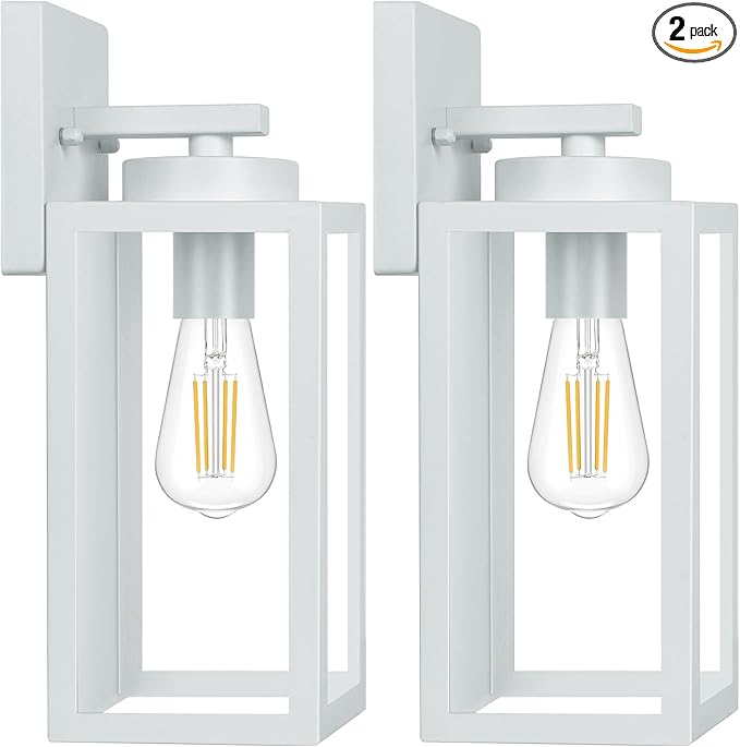 BesLowe 2-Pack Outdoor Wall Light Fixtures Exterior Waterproof Wall Lanterns Porch Sconces Wall Mounted Lighting with E26 Sockets &amp Glass Shades Modern Wall Lamps for Front Door Grey