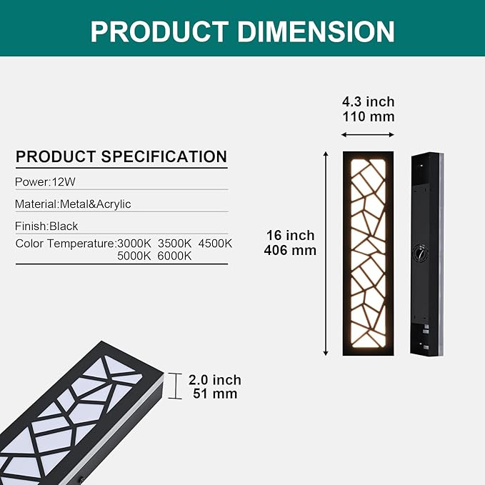 2 Pack Modern Outdoor Led Wall Light16 inch Outdoor Wall Linear LightsDimmable Outside Long Lighting FixtureExterior Long Linear Light for PorchPatioGarageEnterway