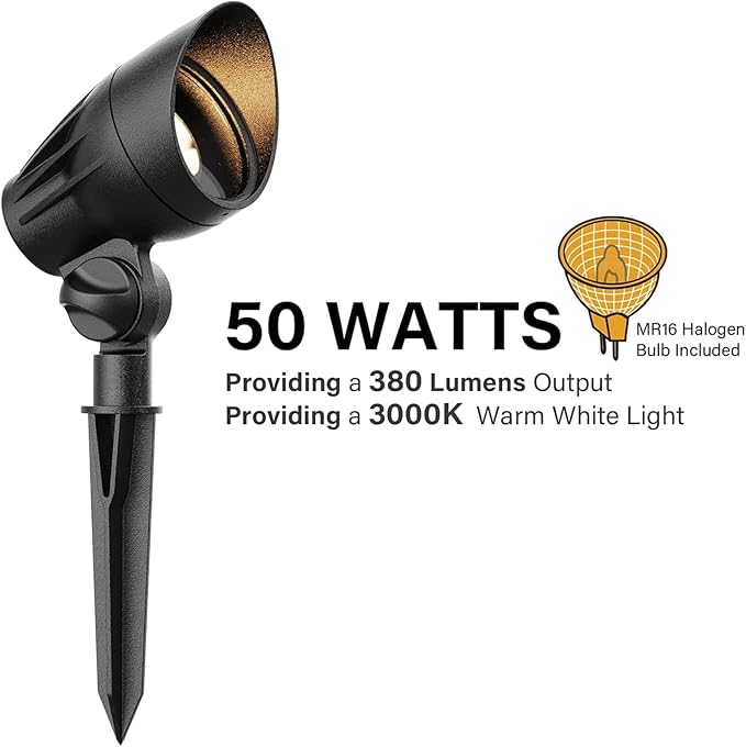 Landscape Lighting Outdoor Spot Lights 50Watt Halogen Spotlights 12V Floodlight Low Voltage Lighting 3000K Warm White with Connector and Stake 8Pack
